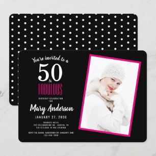 Black Pink 50 and Fabulous 50th Birthday Party Invitation