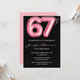 Black Pink 67th birthday invitations Balloon Glam
