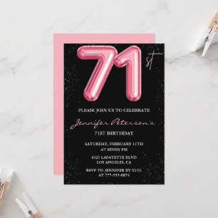 Black Pink 71st birthday invitations Balloon Glam 