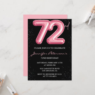 Black Pink 72nd birthday invitations Balloon Glam 