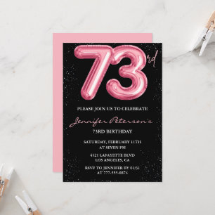 Black Pink 73rd birthday invitations Balloon Glam 