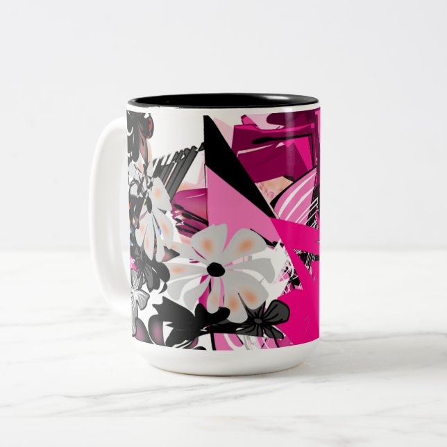  Black & Pink Abstract Mug   (Front Left)