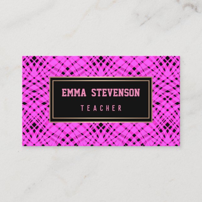 Black pink, abstract, pattern, pink and black business card (Front)