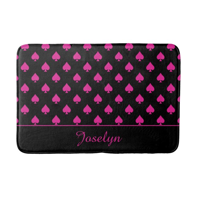Black& Pink Ace of Spades Pattern with Name Fancy Bath Mat (Front)