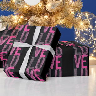 Black & Pink Aesthetic "Love" Typography Gift Wrapping Paper