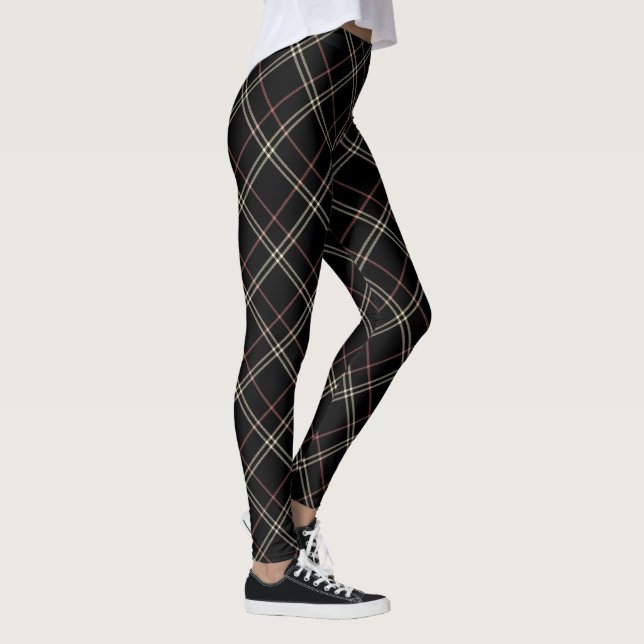 Black Pink and Beige Elegant Plaid Leggings (Right)
