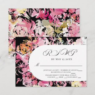 Black,  Pink and Blush Watercolor Flower Arch RSVP Card