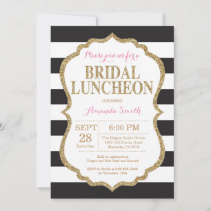 Black Pink and Gold Bridal Luncheon Invitation