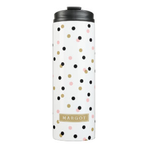 Black Pink and Gold Confetti Dots Monogram Thermal Tumbler