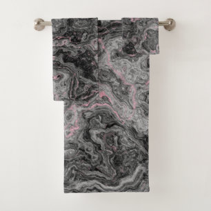 Black, Pink and Grey Marble abstract Bath Towel Set
