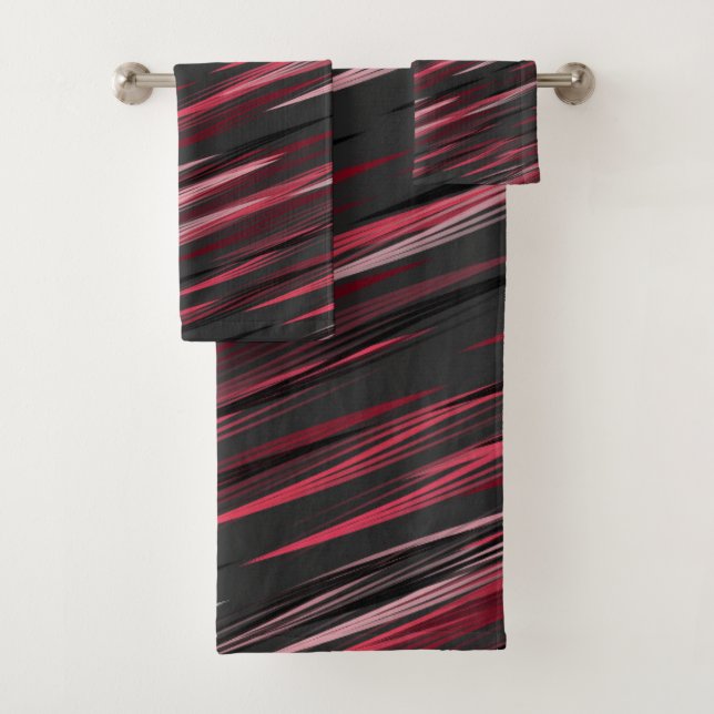 Black pink and grey streaks bath towel set (Insitu)