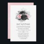 Black Pink and Silver Vintage Roses Bat Mitzvah Invitation<br><div class="desc">Vintage black,  pink and silver floral bat mitzvah invitation customisable to your specifics.</div>