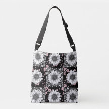 Black, Pink and White Flowers Patchwork Pattern