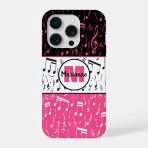Black pink and white music notes iPhone 15 pro case