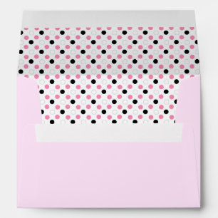 Black pink and white polka dots Greeting cards Envelopes