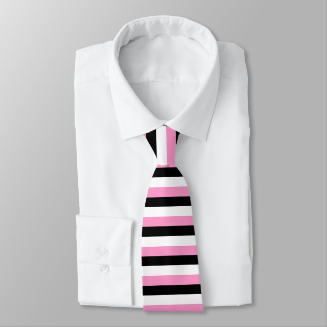 Black, Pink and White Stripes necktie (Tied)