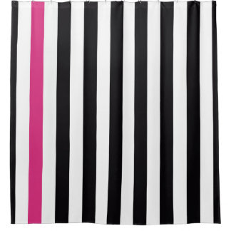 Black Pink And White Stripes Shower Curtain