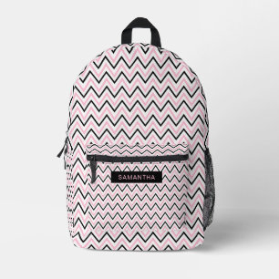 Black, Pink and White Wavy Lines Pattern Printed Backpack