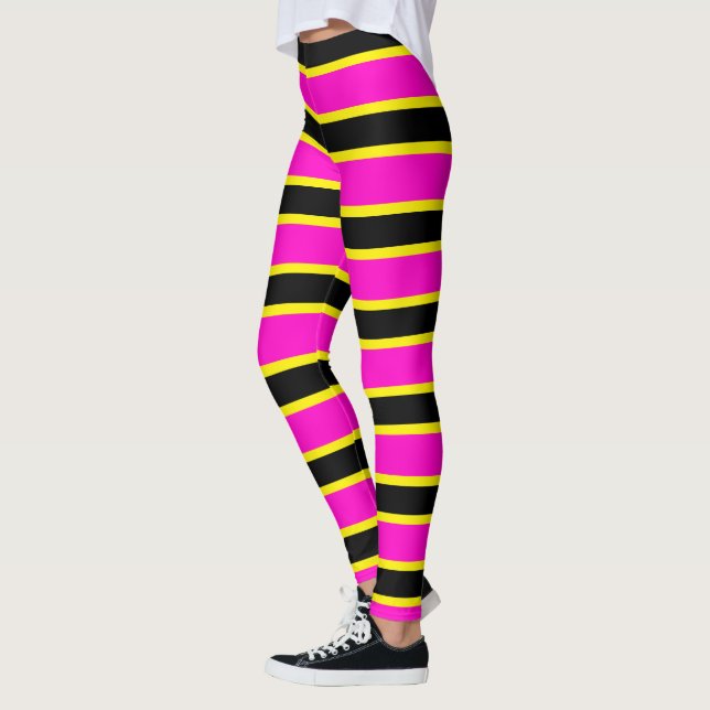 Black Pink and Yellow Stripes Banded Leggings (Left)