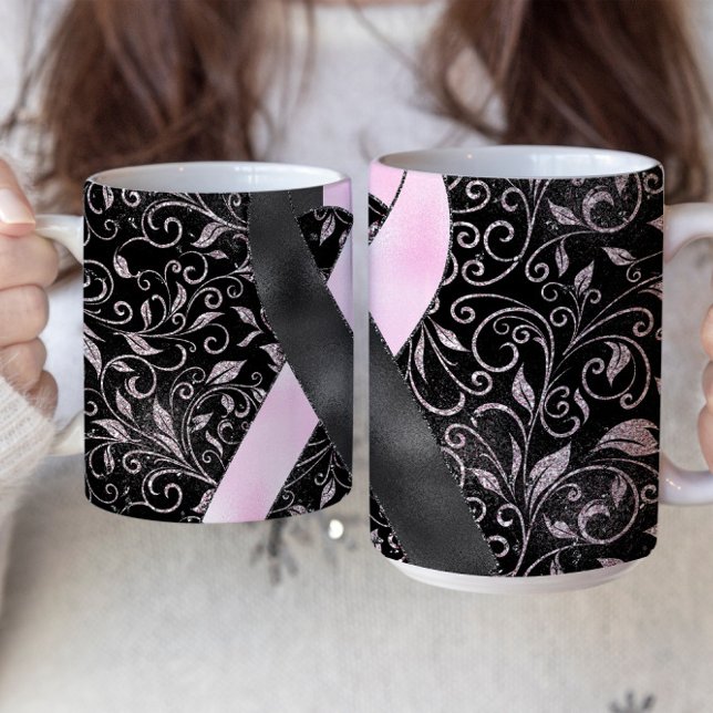 Black Pink Awareness Ribbon Mug Design (Creator Uploaded)