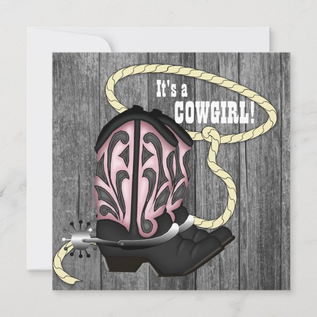 Black Pink Barn Wood Cowgirl Baby Shower Invitation (Front)