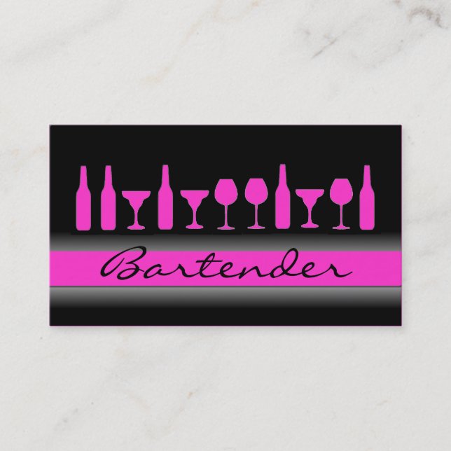 Black pink bartender drinks business card (Front)