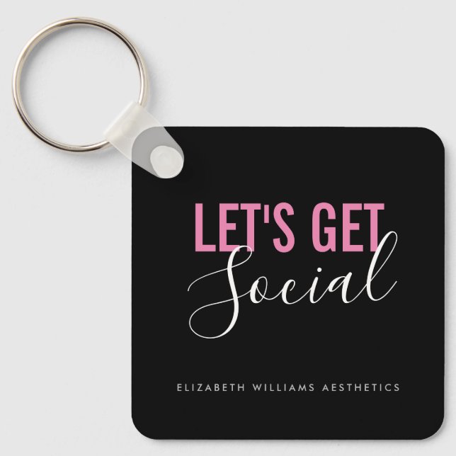 Black Pink Beauty Salon Social Media QR Code Key Ring (Front)