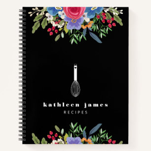 Black Pink Blue Flowers Balloon Whisk Name Notebook