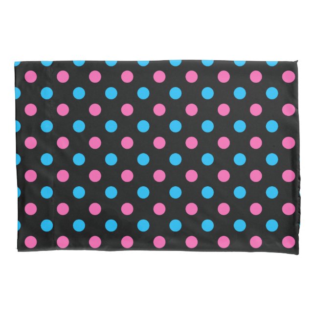 Black Pink Blue Polka Dot Pattern Pillowcase (Front)