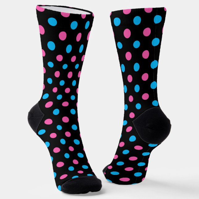 Black Pink Blue Polka Dot Pattern Socks (Angled)