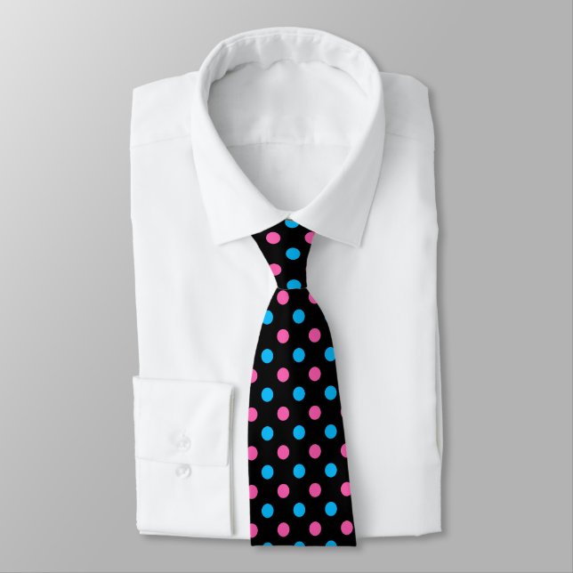 Black Pink Blue Polka Dot Pattern Tie (Tied)