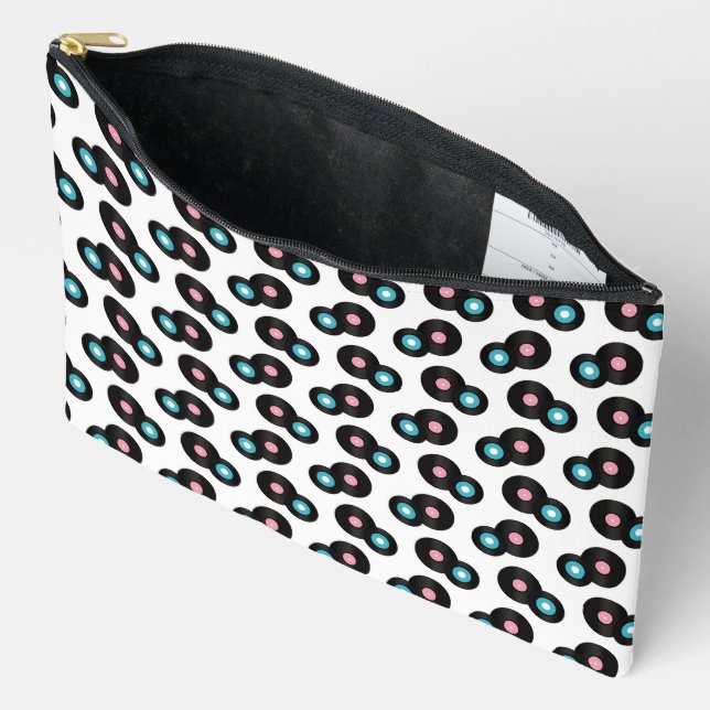 BLACK PINK BLUE RETRO VINYL RECORDS ACCESSORY POUCH (Open)
