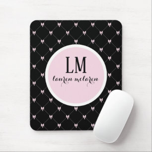 Black & Pink Bow Monogram Mouse Mat