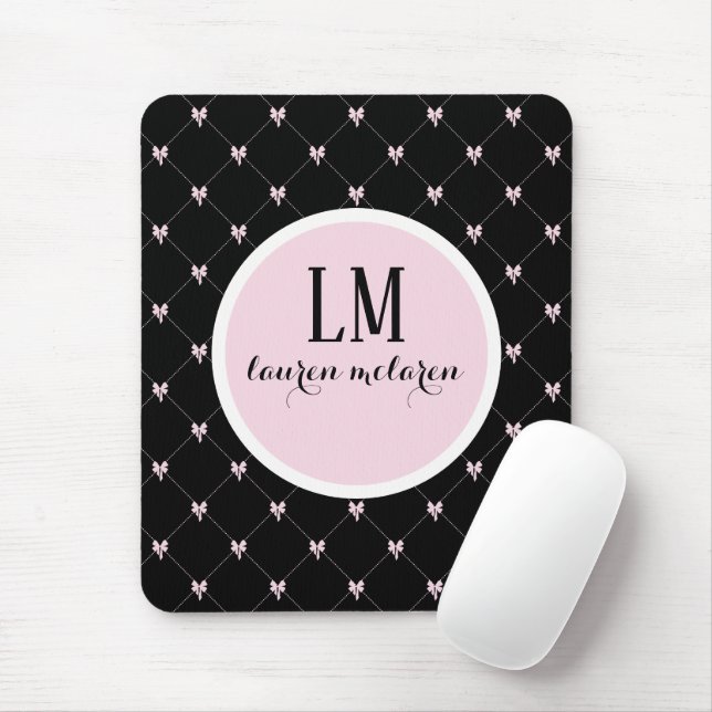 Black & Pink Bow Monogram Mouse Mat (With Mouse)