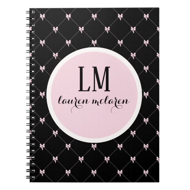 Black & Pink Bow Monogram Notebook (Front)