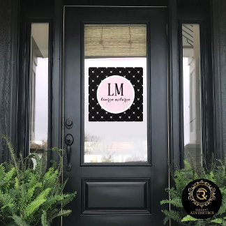 Black & Pink Bow Monogram Window Cling
