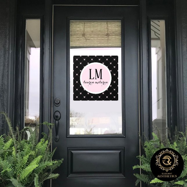 Black & Pink Bow Monogram Window Cling (Creator Uploaded)