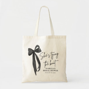Black Pink Bow She's Tying the Knot Bridal Shower Tote Bag