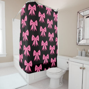 Black Pink Bow Shower Curtain
