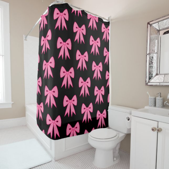 Black Pink Bow Shower Curtain  (In Situ)