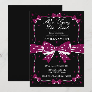 black pink Bows She's Tying the Knot Bridal Shower Invitation