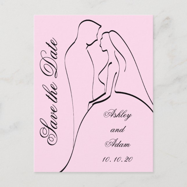 Black Pink Bride and Groom Save the Dates Announcement Postcard (Front)