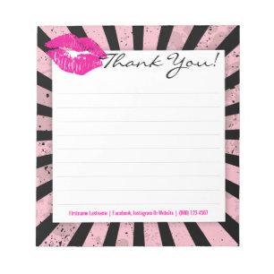 Black & Pink Burst with Pink Lips Custom Notepad