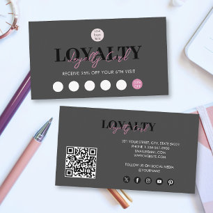Black & Pink Business Logo QR Code Loyalty Card
