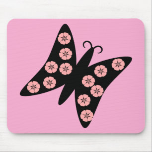 Black & Pink Butterfly Design Mouse Mat