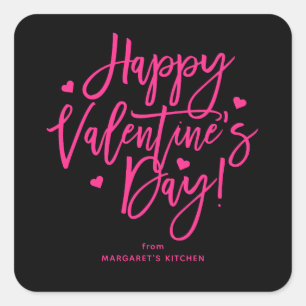 Black Pink Calligraphy Happy Valentine's Day Square Sticker