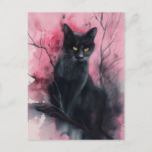 Black Pink Cat Abstract Surreal Portrait Painting Postcard