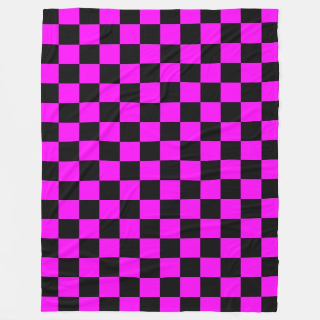 Black + Pink Check Chequered Chequerboard Pattern Fleece Blanket (Front)