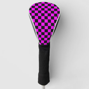 Black + Pink Check Chequered Chequerboard Pattern Golf Head Cover