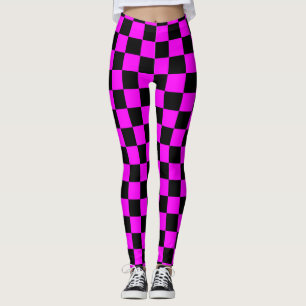 Black + Pink Check Chequered Chequerboard Pattern Leggings